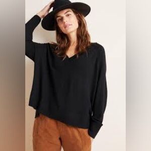 Anthropologie Gabby V-Neck Merino Sweater Black Size Small